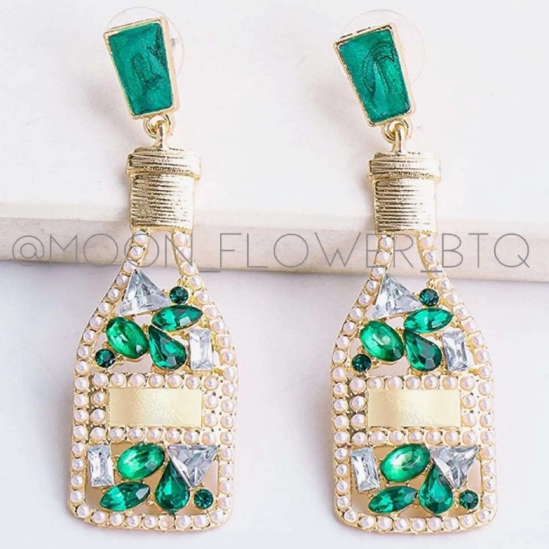 Green Champagne Bottle Earrings