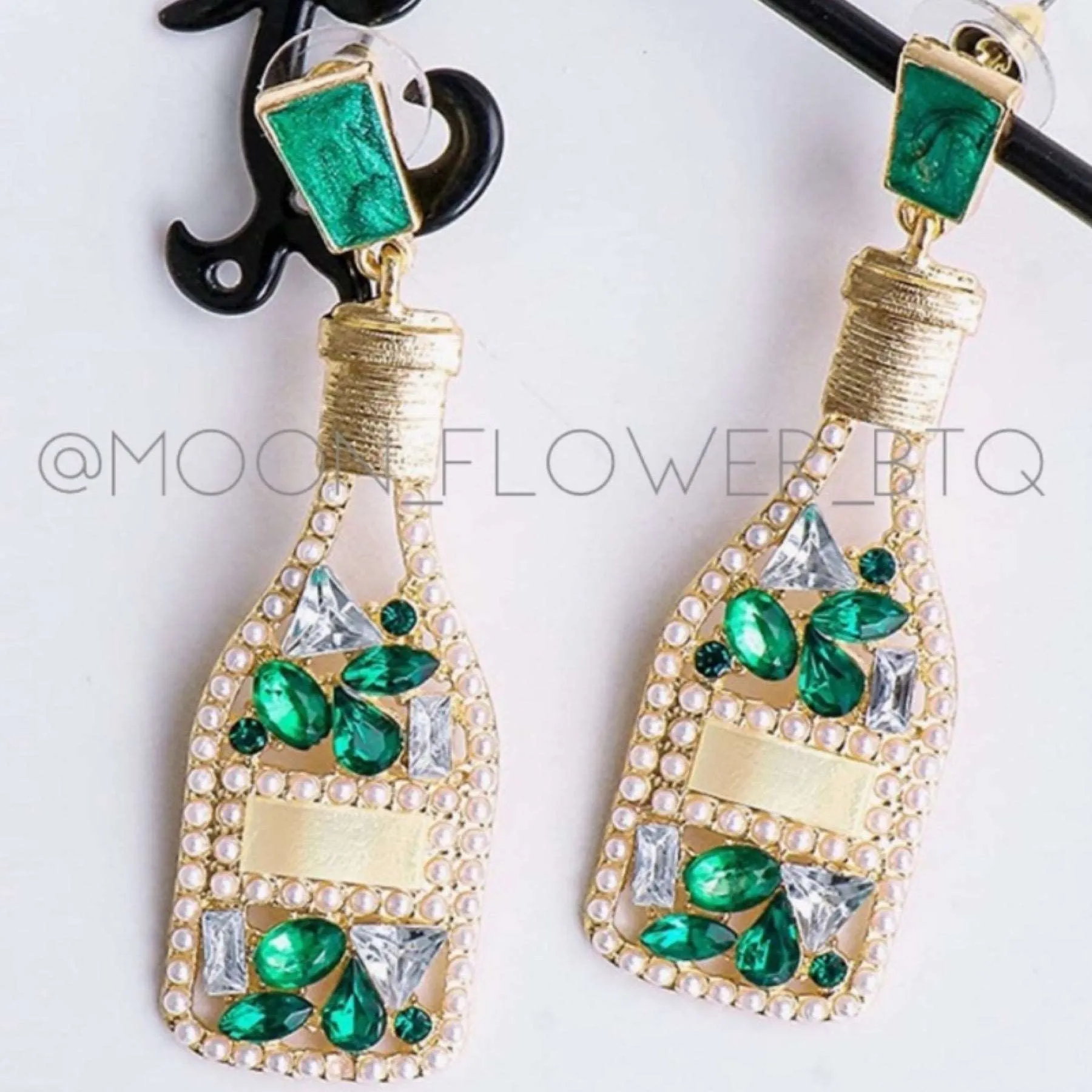Green Champagne Bottle Earrings
