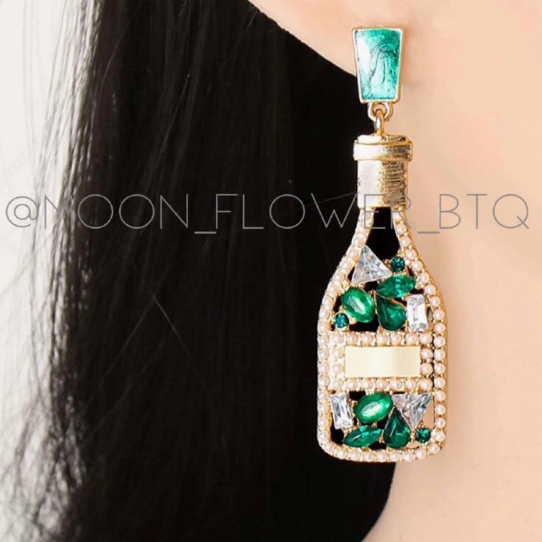 Green Champagne Bottle Earrings