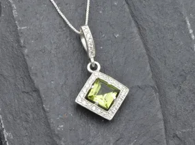 Green Square Pendant - Natural Peridot Necklace, August Birthstone Necklace