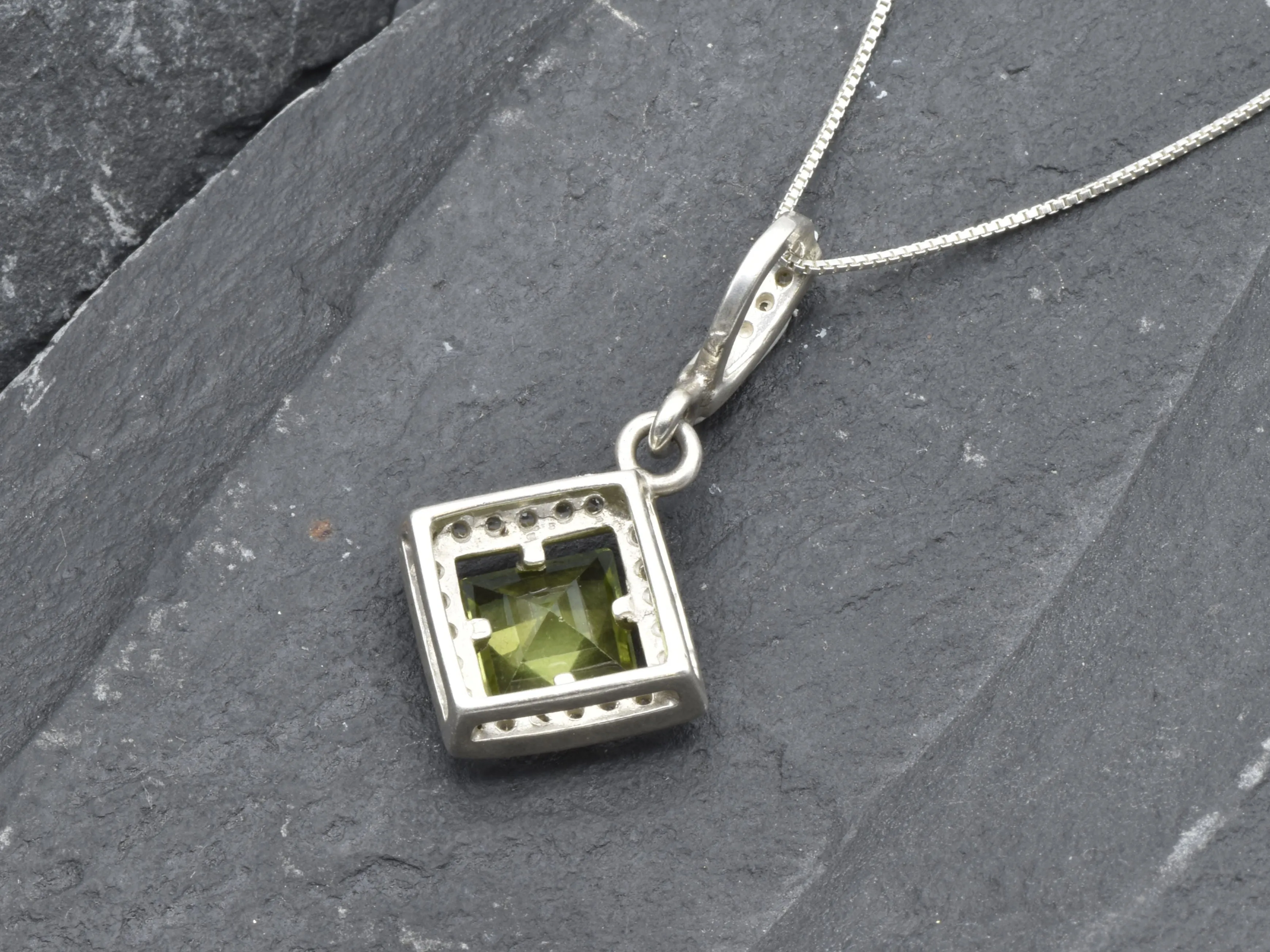 Green Square Pendant - Natural Peridot Necklace, August Birthstone Necklace