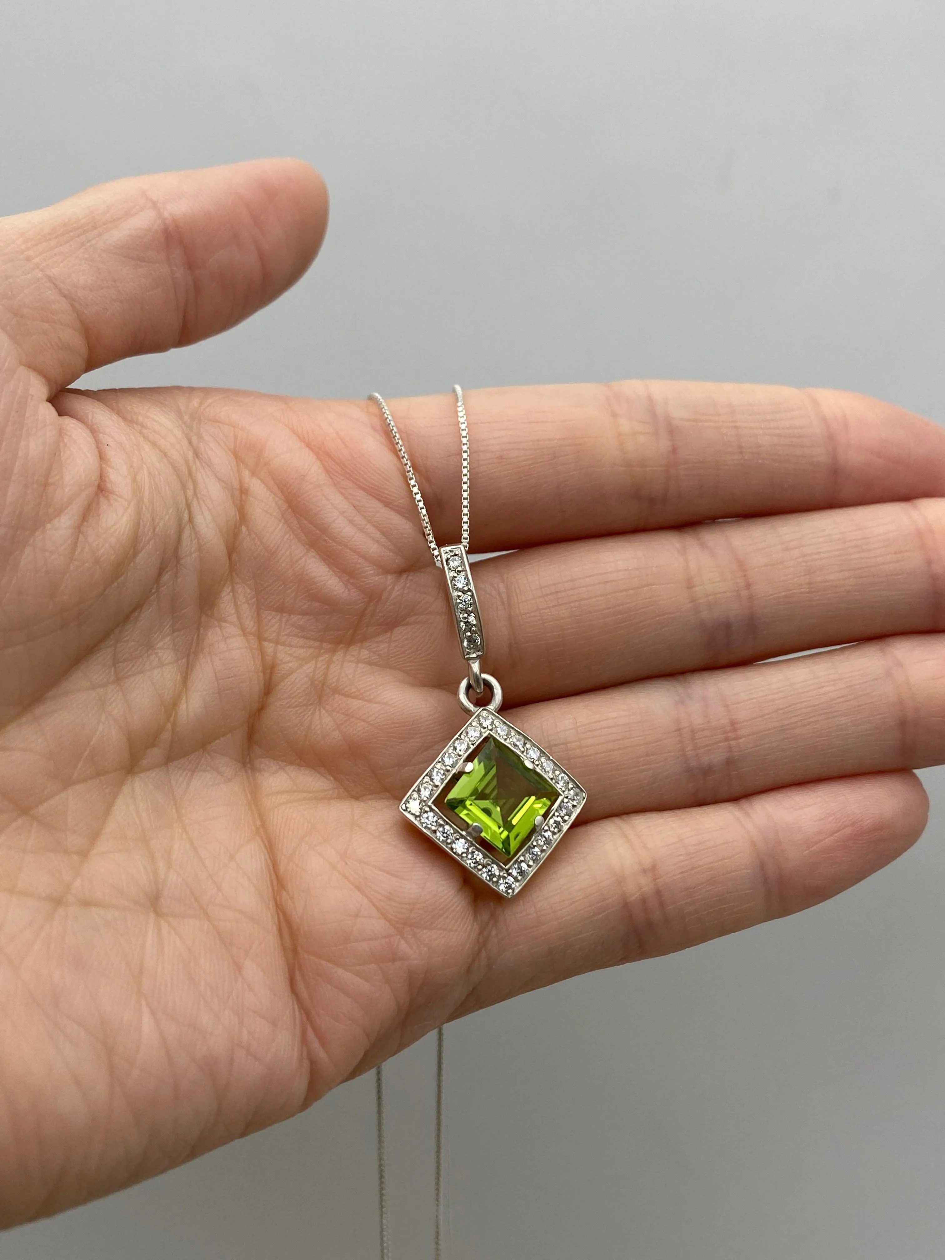 Green Square Pendant - Natural Peridot Necklace, August Birthstone Necklace
