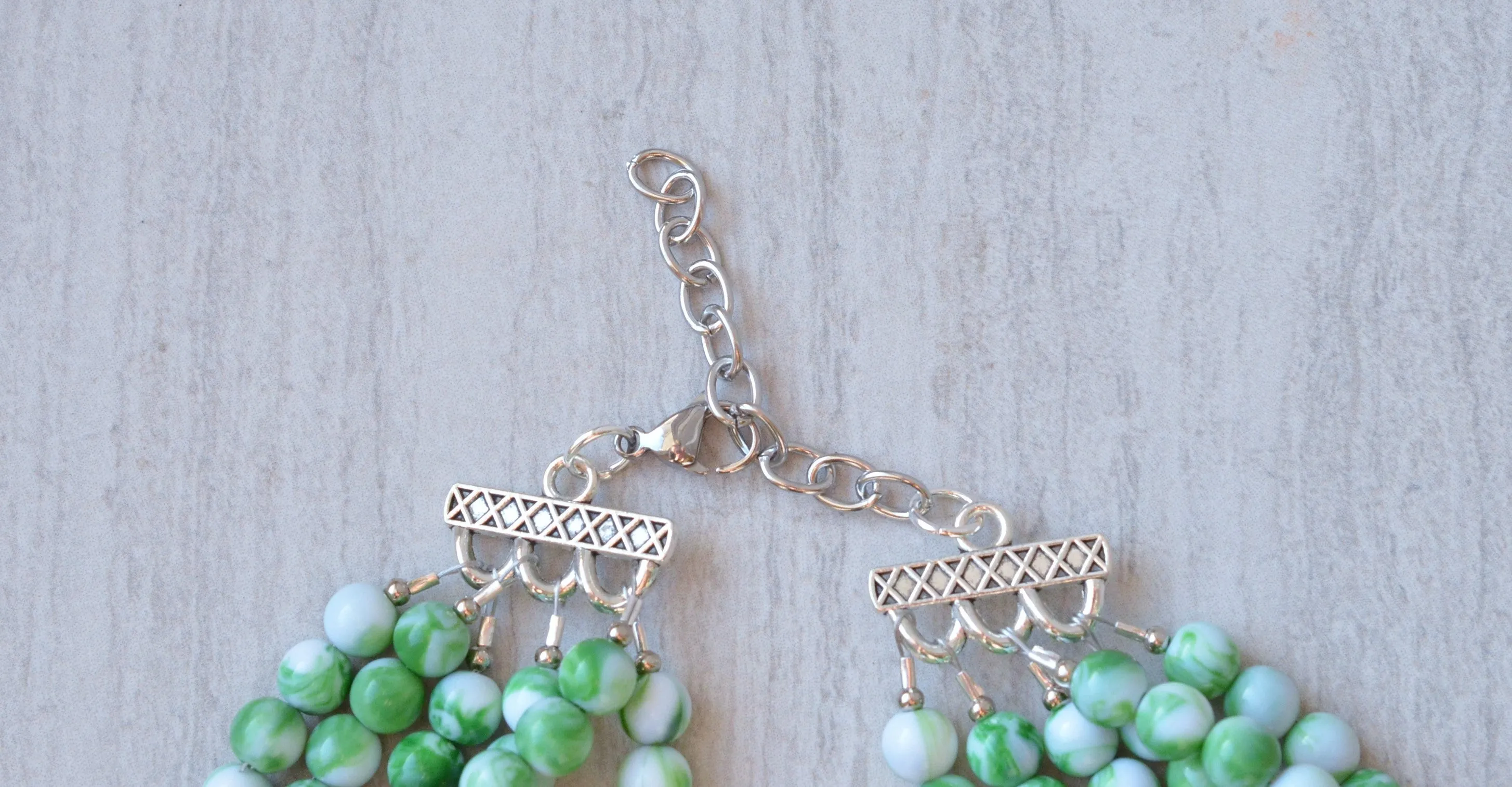 Green White Acrylic Lucite Bead Chunky Multi Strand Statement Necklace - Michelle