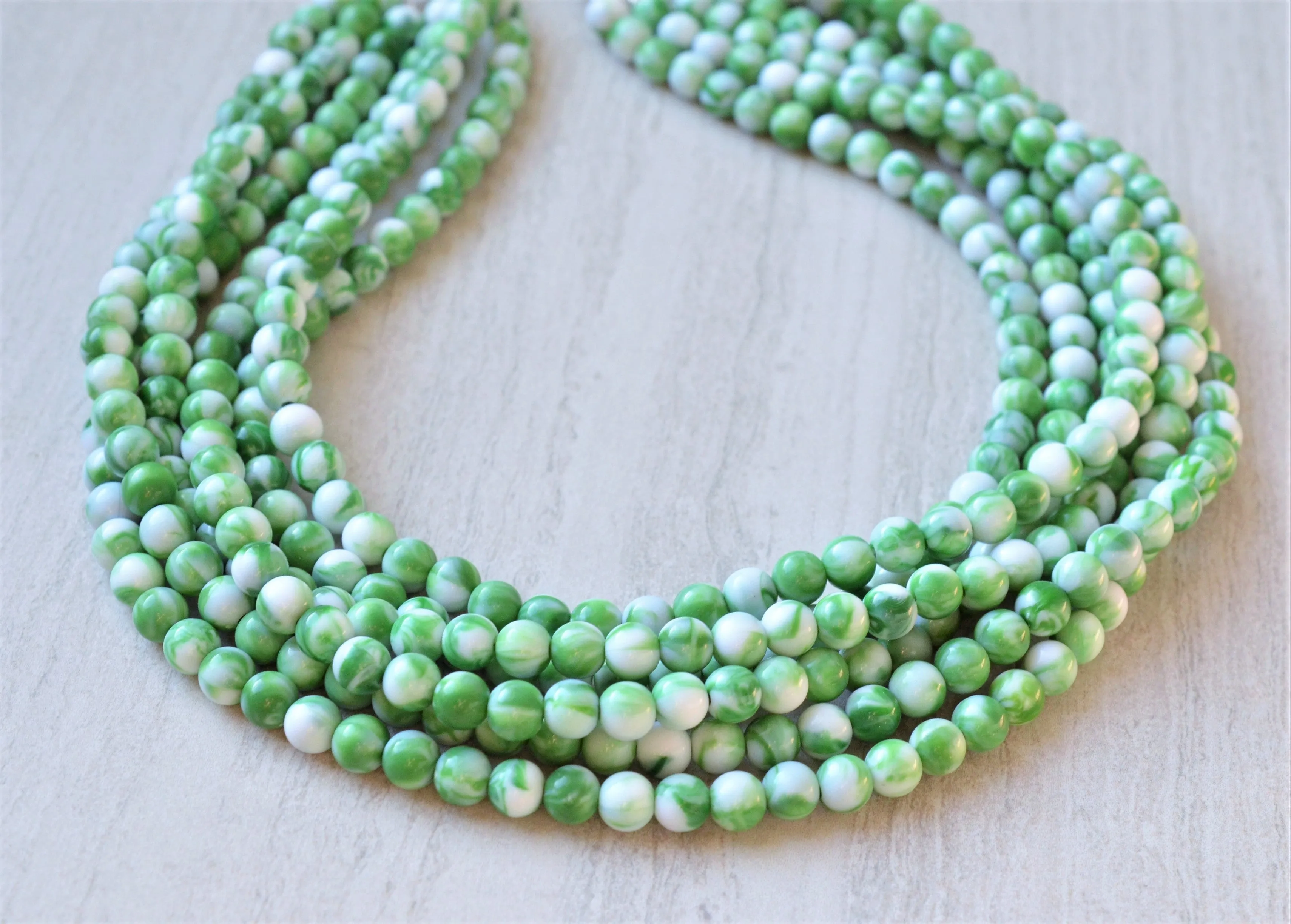 Green White Acrylic Lucite Bead Chunky Multi Strand Statement Necklace - Michelle
