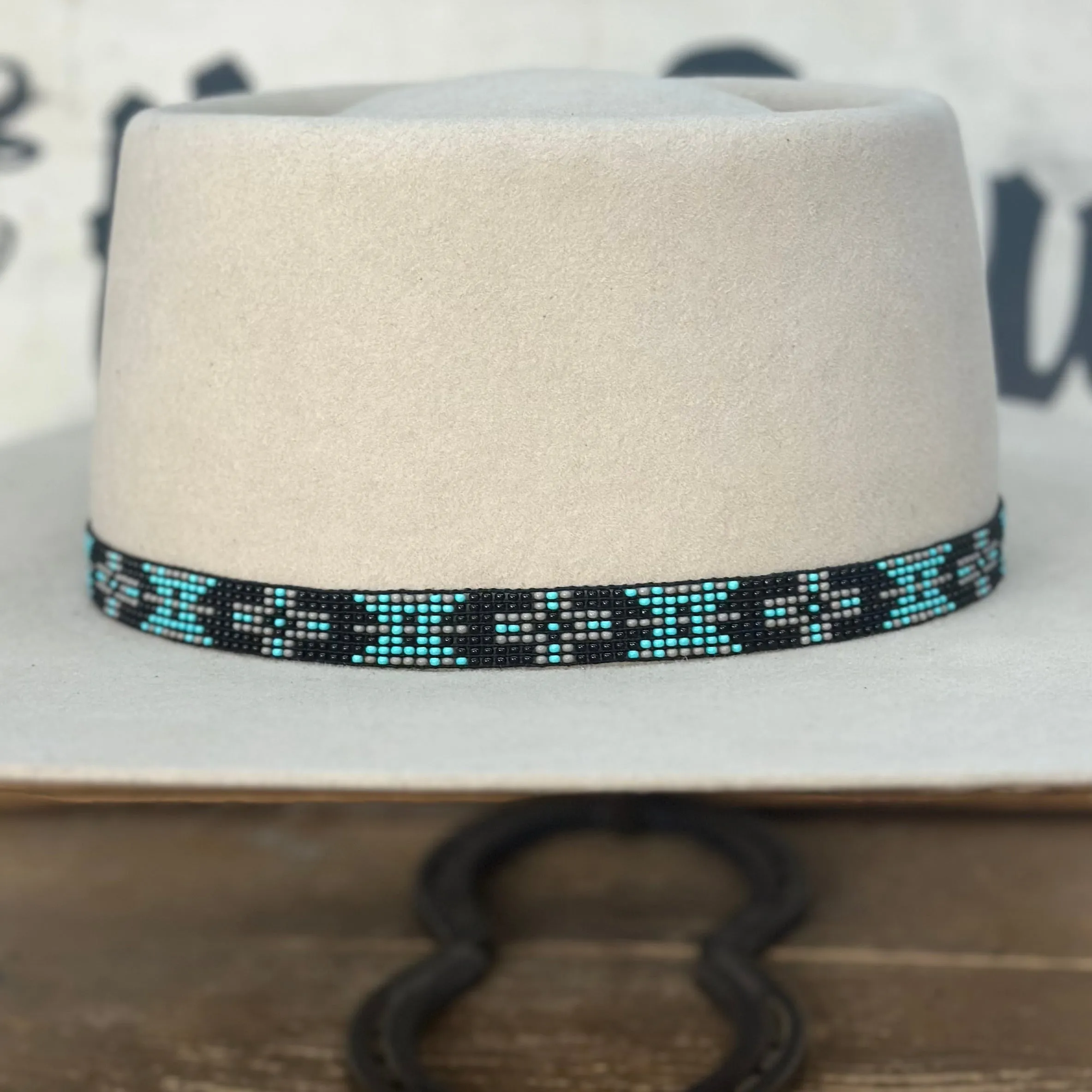 Hatband B1-T | 7 Row Beaded Stretch Black/Taupe/Turquoise