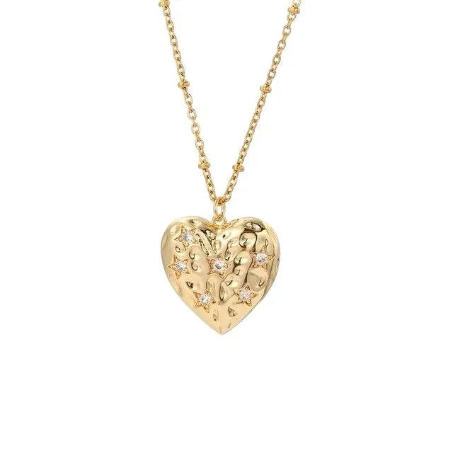 Heart With Zirconia Stars Necklace Gold
