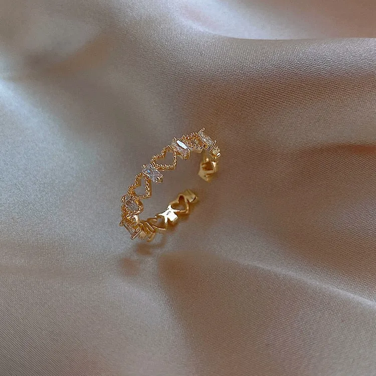 Hollow Heart-shaped Gold Opening Ring Exquisite Fashion Simple Index Finger Ring For Women