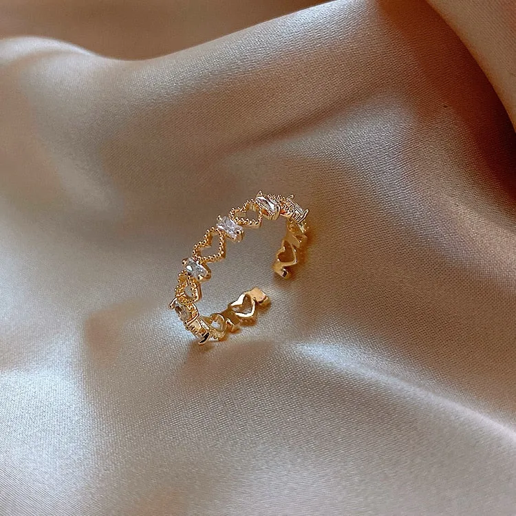 Hollow Heart-shaped Gold Opening Ring Exquisite Fashion Simple Index Finger Ring For Women