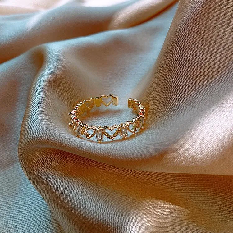 Hollow Heart-shaped Gold Opening Ring Exquisite Fashion Simple Index Finger Ring For Women