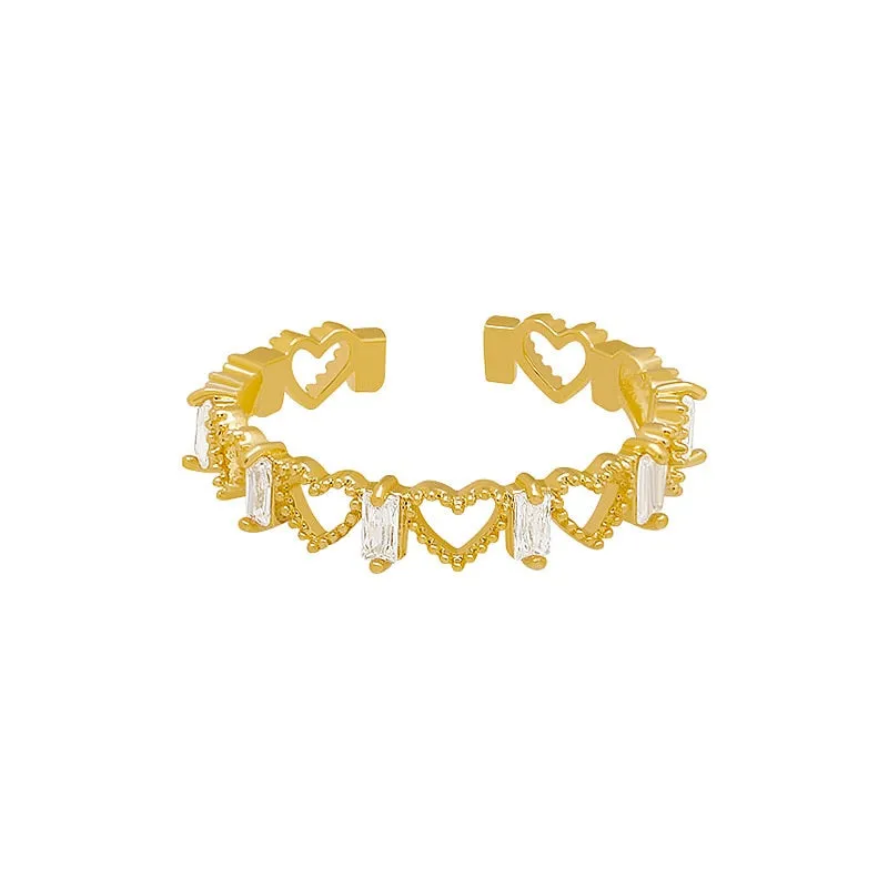 Hollow Heart-shaped Gold Opening Ring Exquisite Fashion Simple Index Finger Ring For Women