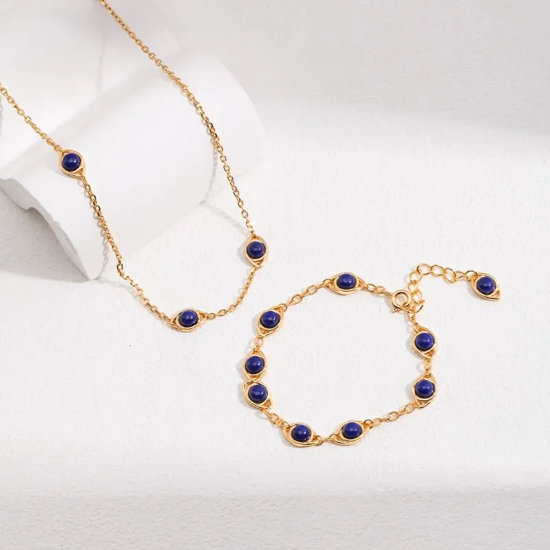 Horus Eyes Lapis Lazuli Bracelet in 18k Gold Vermeil