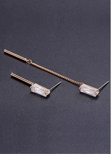 Hot Sale AAA Zircon with Bar, Golden Asymmetric 18K Gold Plated Stud Earrings