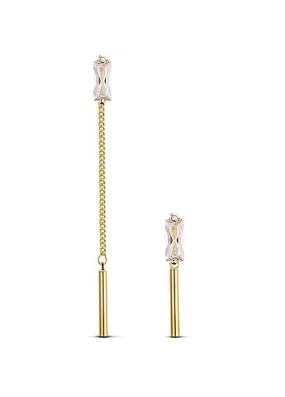 Hot Sale AAA Zircon with Bar, Golden Asymmetric 18K Gold Plated Stud Earrings