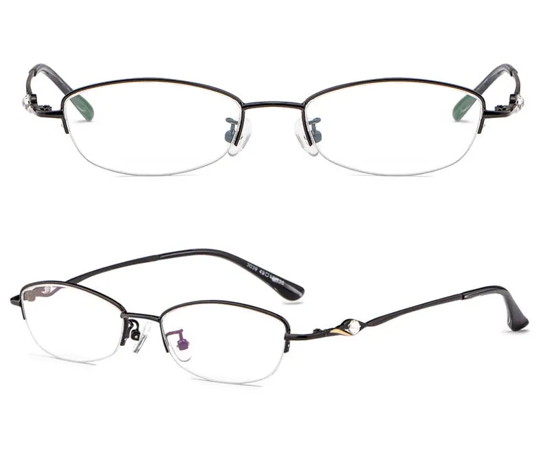 Hotochki Women's Semi Rim Alloy Frame Reading Glasses 3039