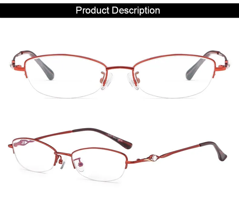 Hotochki Women's Semi Rim Alloy Frame Reading Glasses 3039