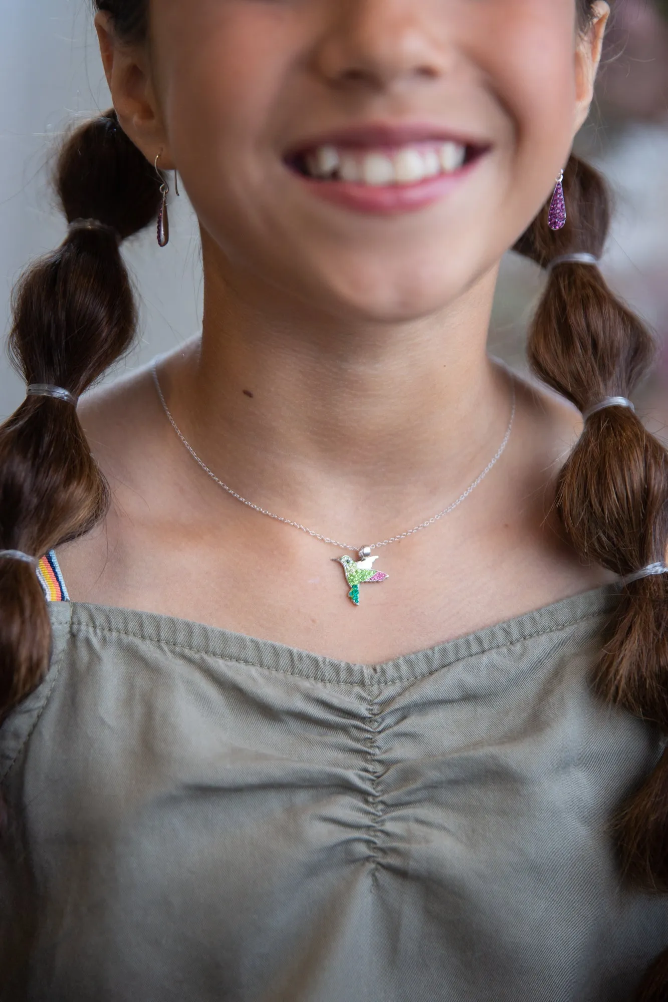 Hummingbird Crystal Sterling Silver Pendant Necklace