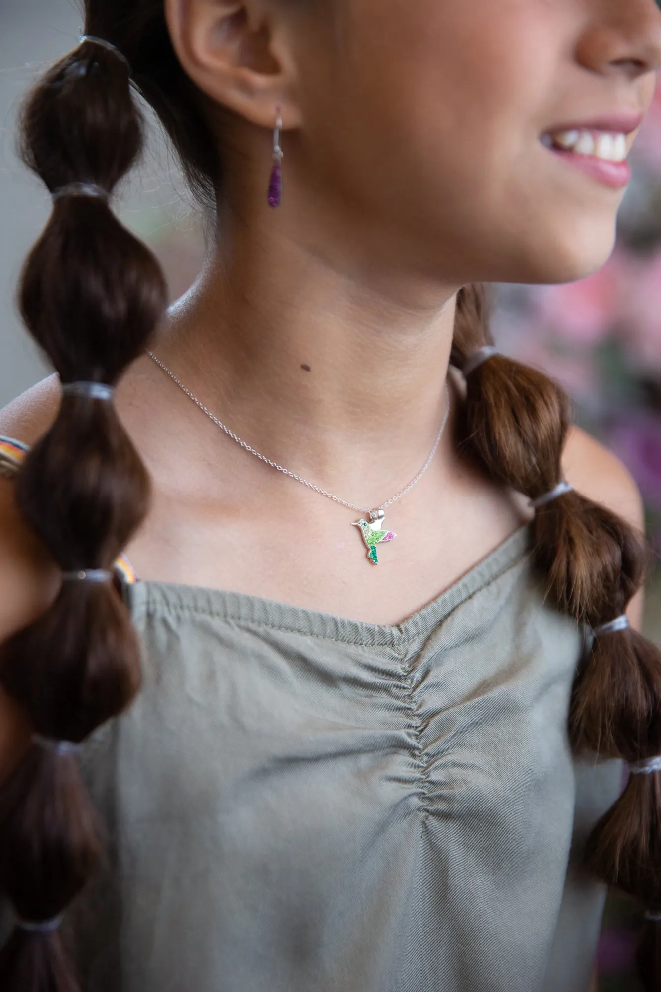 Hummingbird Crystal Sterling Silver Pendant Necklace