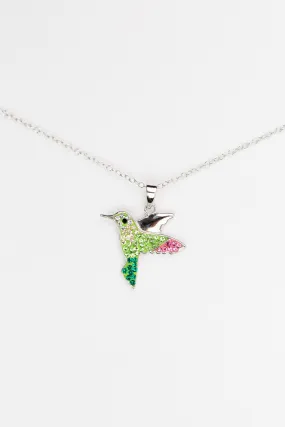 Hummingbird Crystal Sterling Silver Pendant Necklace