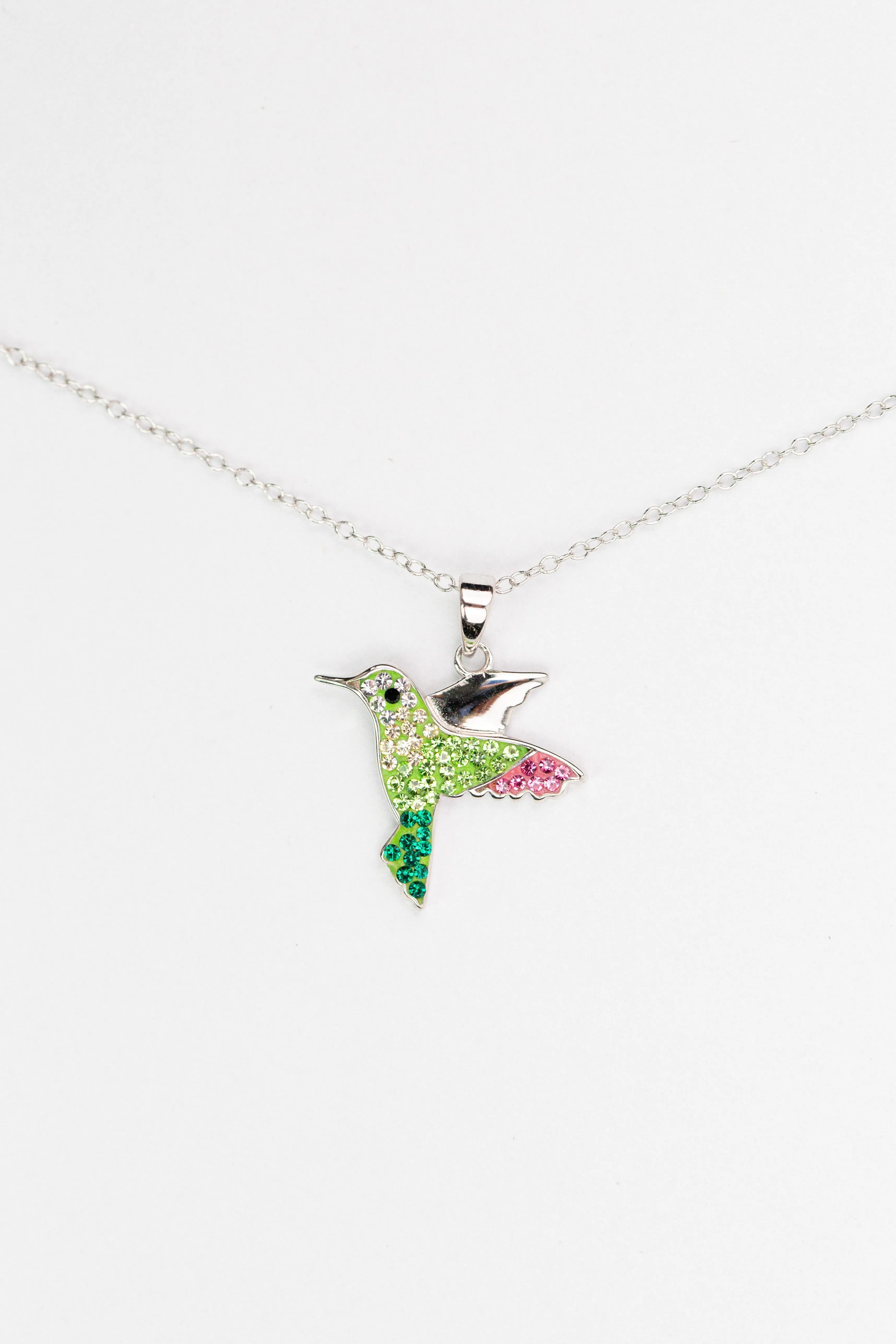 Hummingbird Crystal Sterling Silver Pendant Necklace