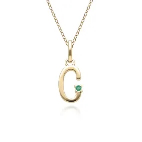 Initiale C Smaragd Anfangsbuchstaben Kette in 9ct Gelb Gold