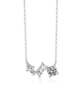 Irregular Zircon Dainty Necklace, Hypoallergenic Tarnish Free Luxury .925 Sterling Silver Dainty Necklace