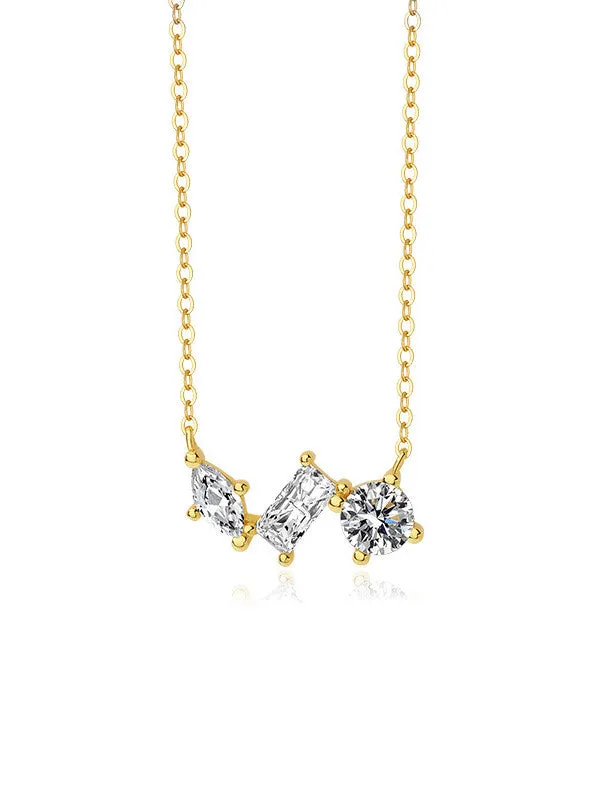 Irregular Zircon Dainty Necklace, Hypoallergenic Tarnish Free Luxury .925 Sterling Silver Dainty Necklace