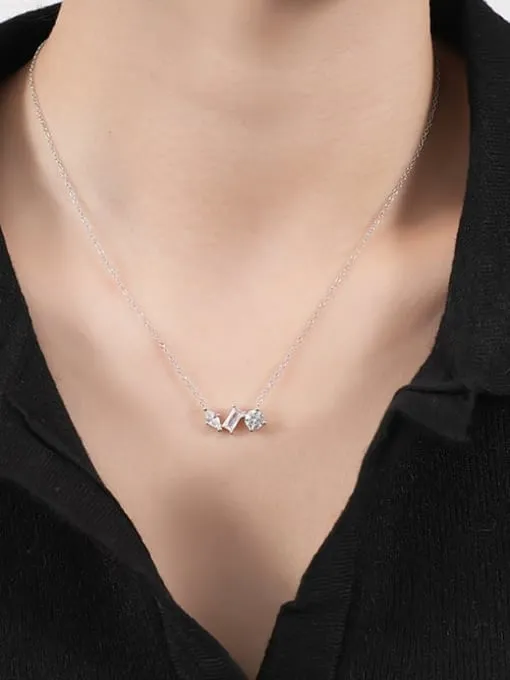 Irregular Zircon Dainty Necklace, Hypoallergenic Tarnish Free Luxury .925 Sterling Silver Dainty Necklace