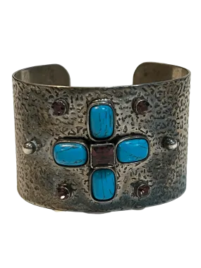 Jewel Symphony: Amethyst and Turquoise Encrusted Silver Cuff Bracelet