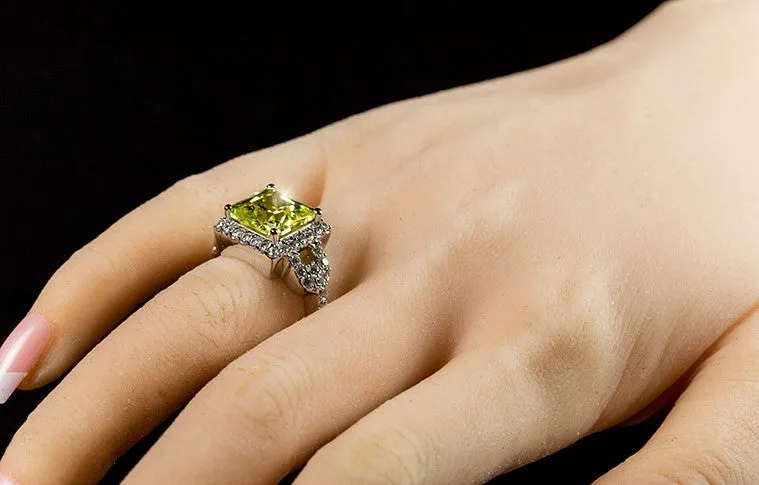 Kara Canary Yellow Princess Cut Halo Cocktail Ring | 6ct