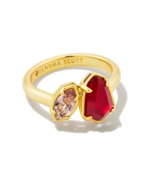Kendra Scott  Alexandria Cocktail Ring Gold Cranberry Mix Size 8
