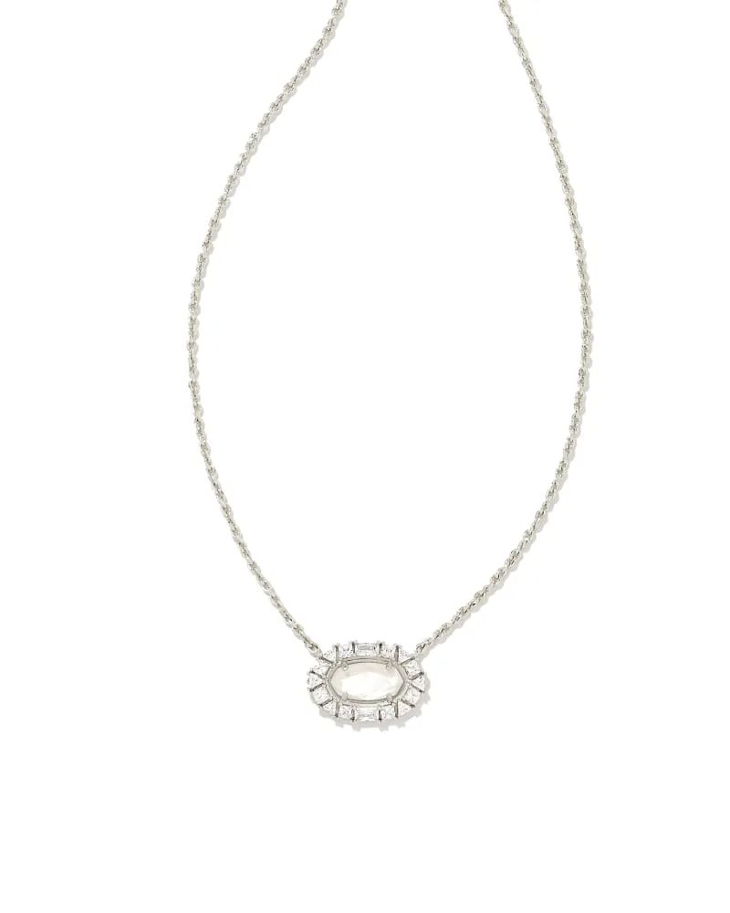 Kendra Scott Elisa Crystal Frame Short Pendant Necklace Silver Ivory Mother Of Pearl