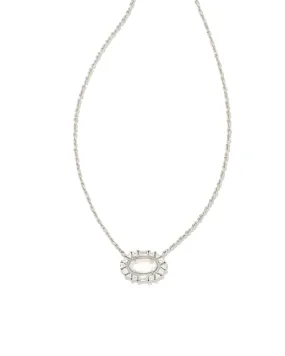 Kendra Scott Elisa Crystal Frame Short Pendant Necklace Silver Ivory Mother Of Pearl