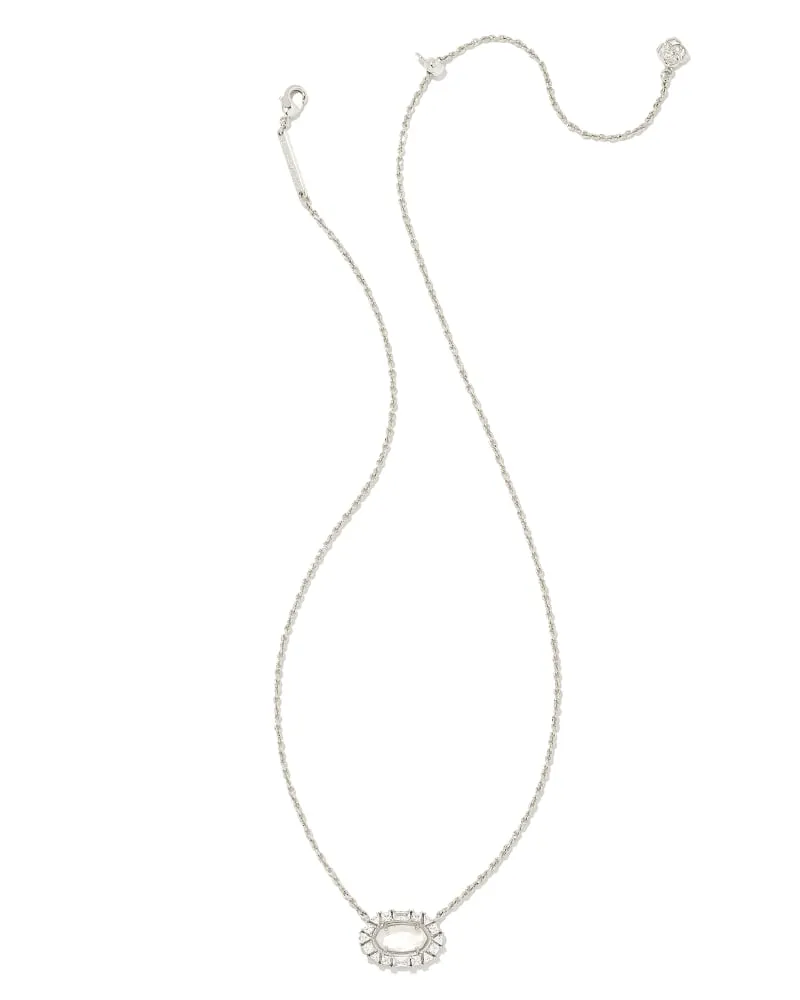 Kendra Scott Elisa Crystal Frame Short Pendant Necklace Silver Ivory Mother Of Pearl
