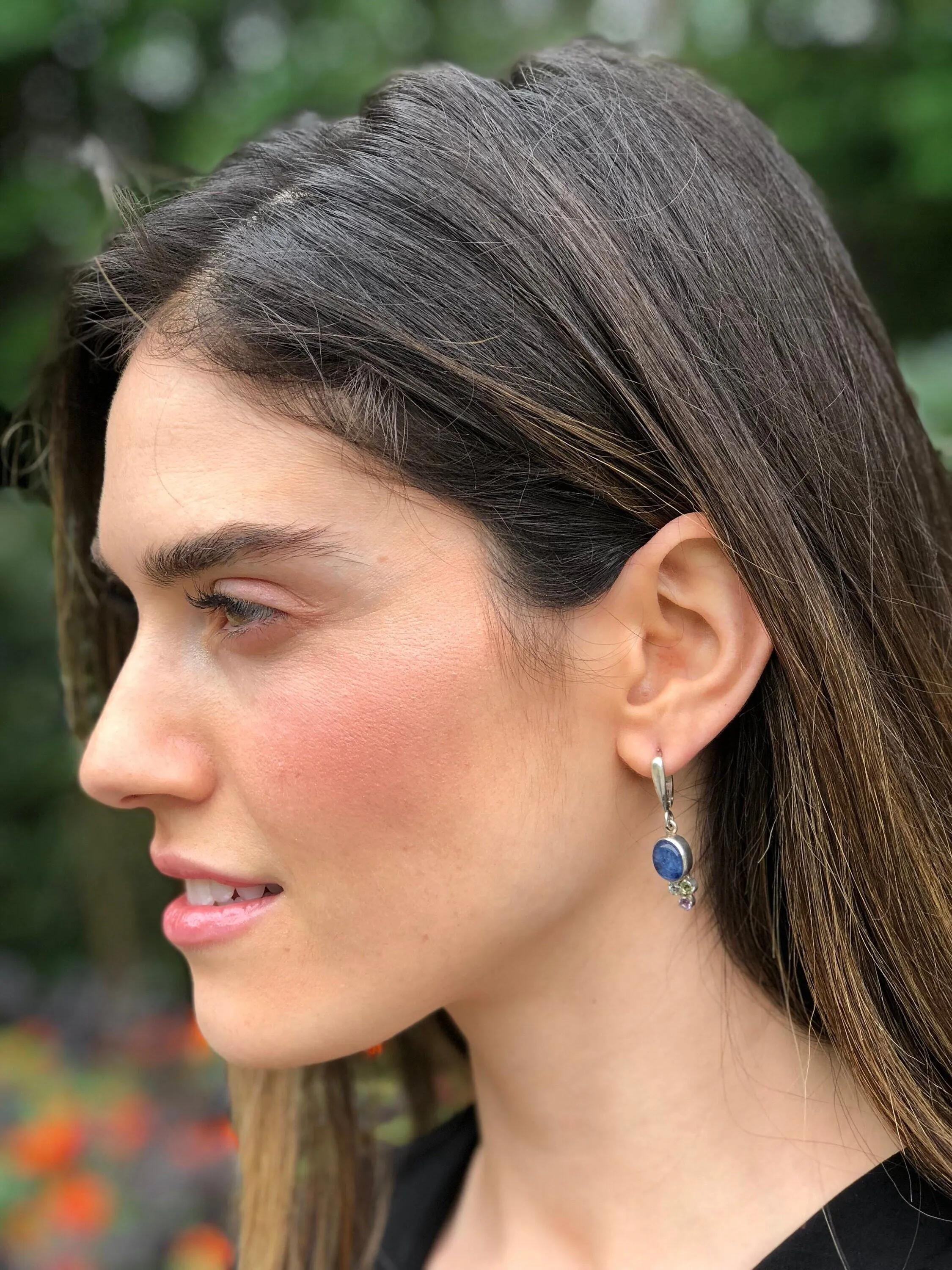 Kyanite Earrings - Blue Vintage Earrings - Multistone Dangling Earrings