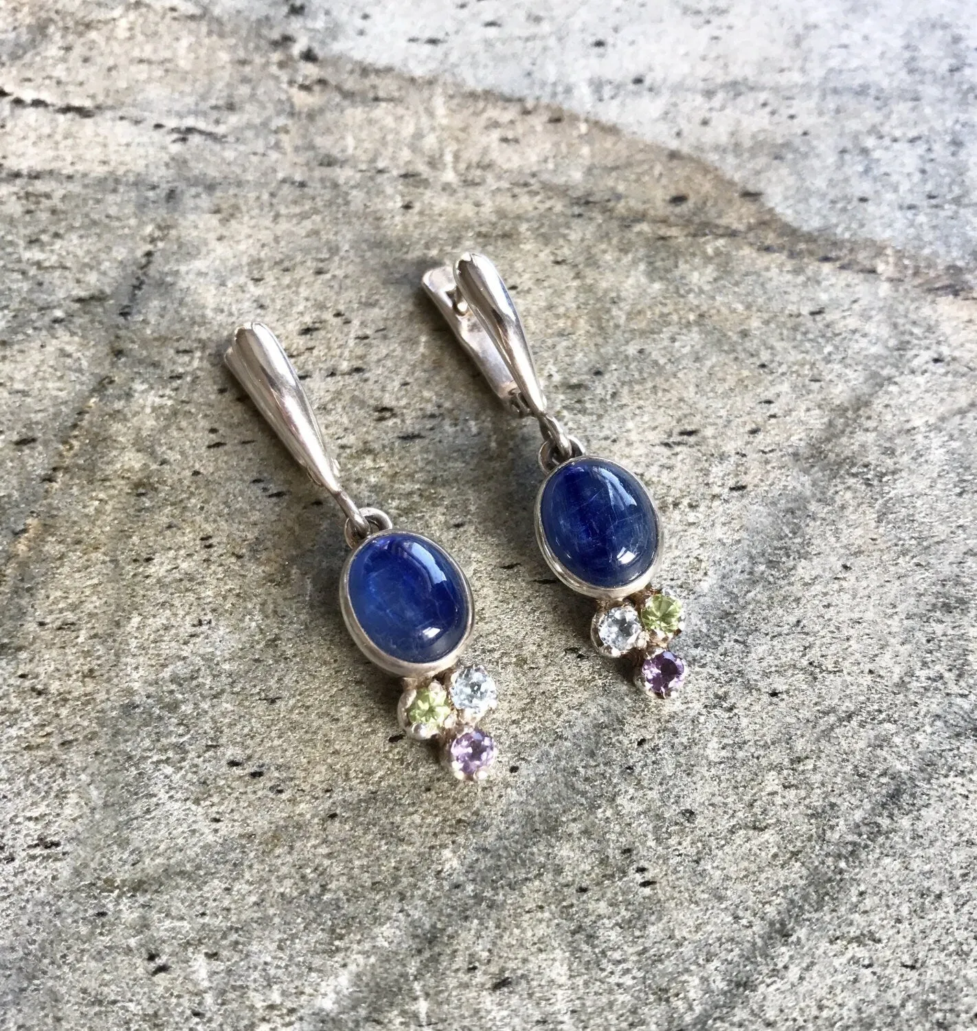 Kyanite Earrings - Blue Vintage Earrings - Multistone Dangling Earrings