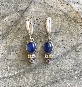 Kyanite Earrings - Blue Vintage Earrings - Multistone Dangling Earrings
