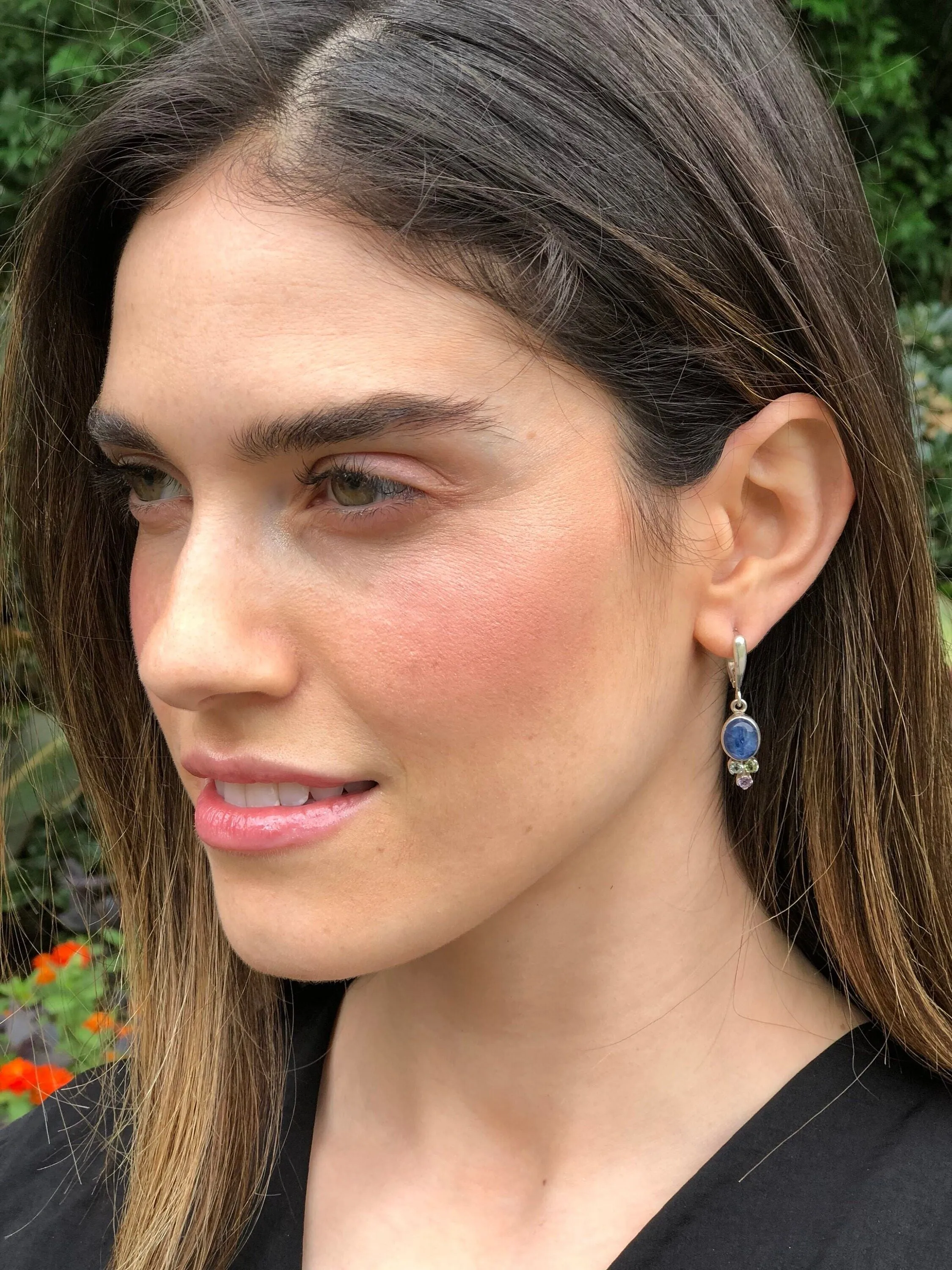 Kyanite Earrings - Blue Vintage Earrings - Multistone Dangling Earrings
