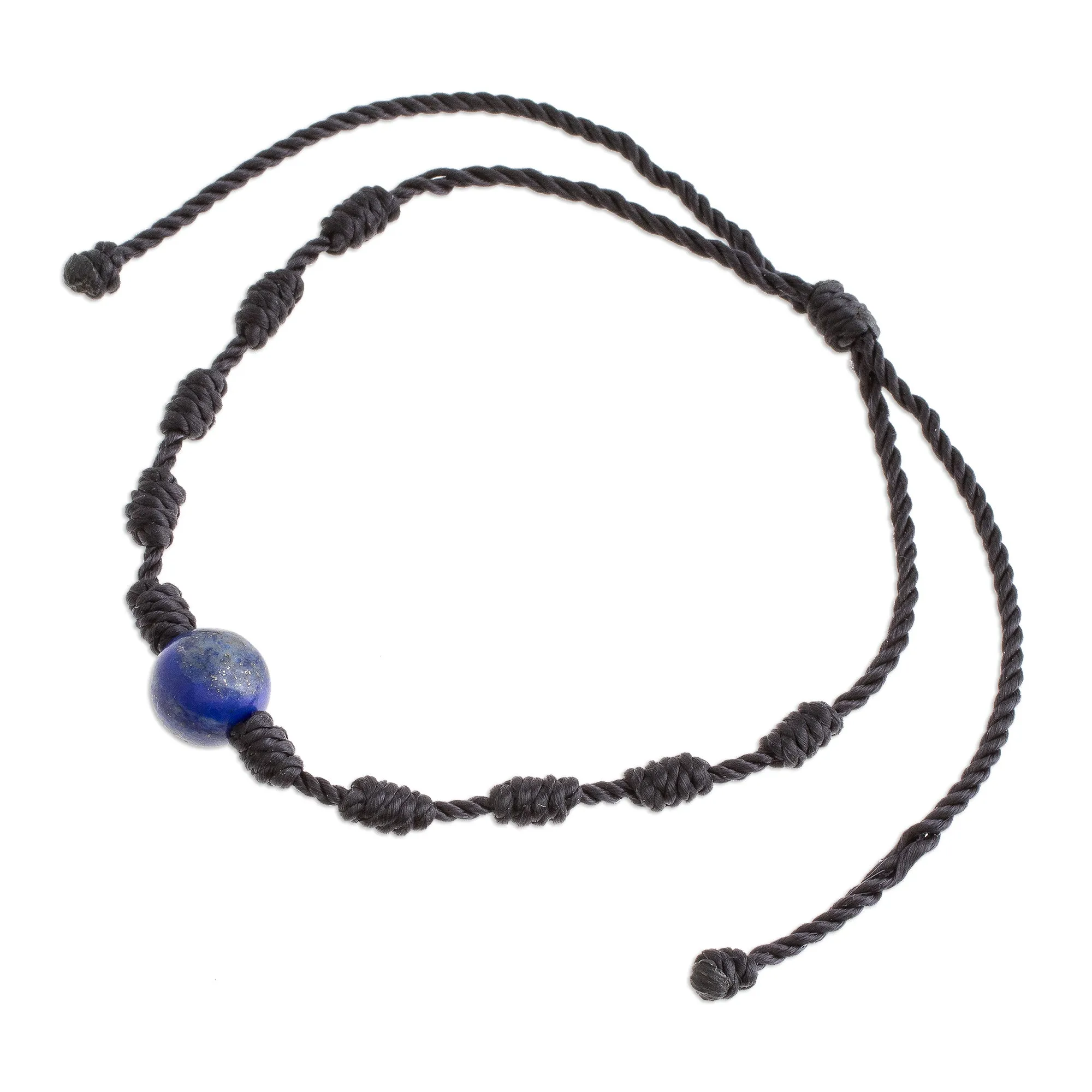Lapis Lazuli and Nylon Knotted Cord Adjustable Bracelet - Bold Texture in Blue | NOVICA