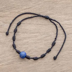 Lapis Lazuli and Nylon Knotted Cord Adjustable Bracelet - Bold Texture in Blue | NOVICA
