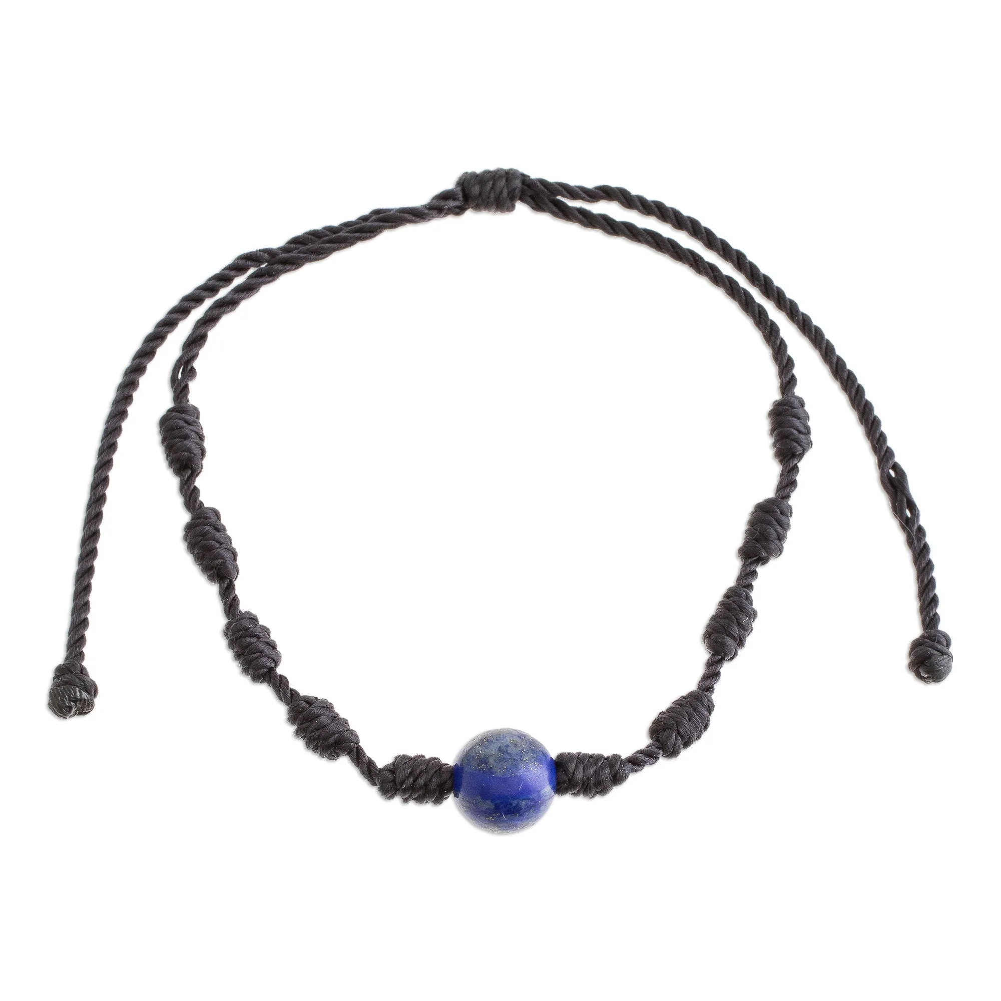 Lapis Lazuli and Nylon Knotted Cord Adjustable Bracelet - Bold Texture in Blue | NOVICA