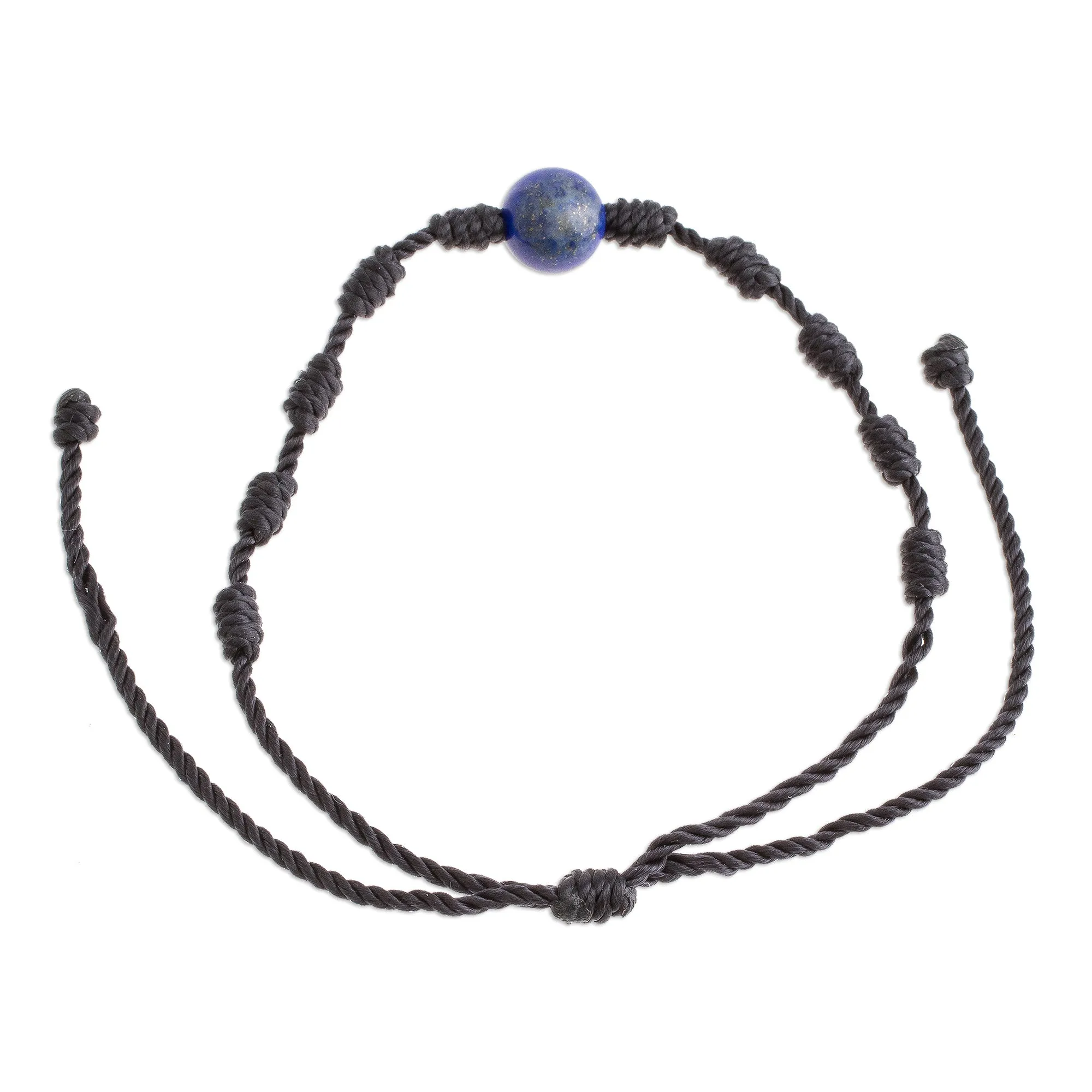 Lapis Lazuli and Nylon Knotted Cord Adjustable Bracelet - Bold Texture in Blue | NOVICA