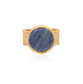 Large Dumortierite Cocktail Ring Gold