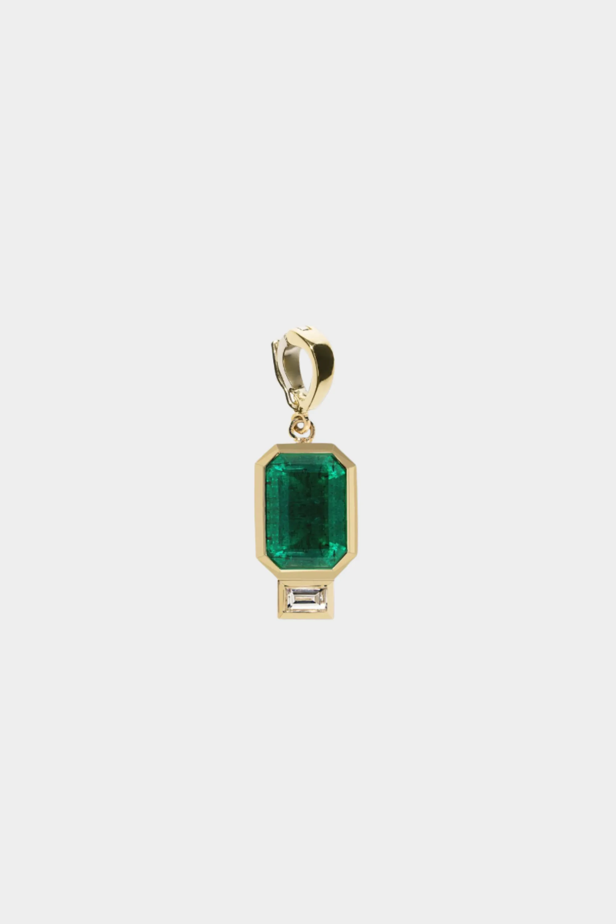 Large Emerald And Baguette Diamond Charm, Yellow Gold