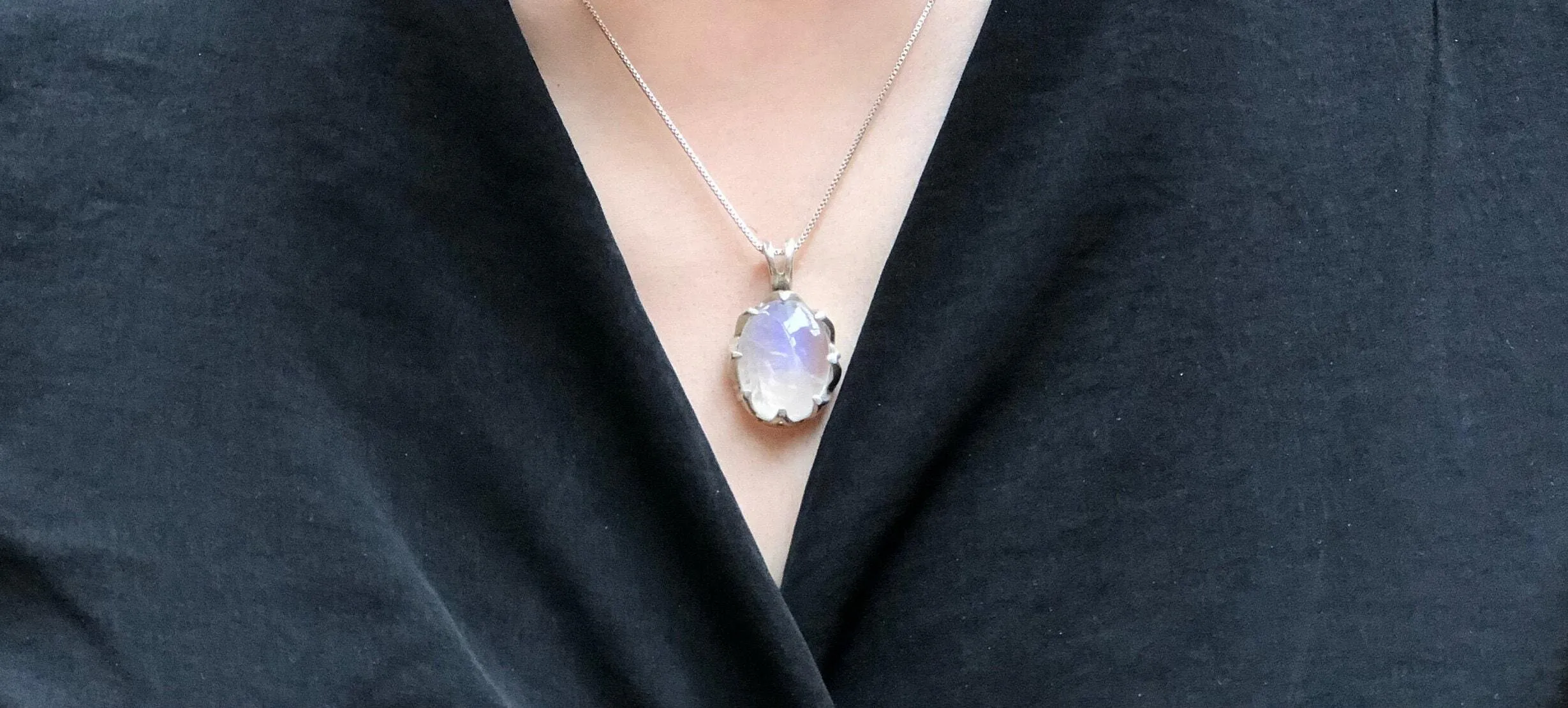 Large Moonstone Pendant - June Birthstone Necklace - Moonstone Oval Pendant
