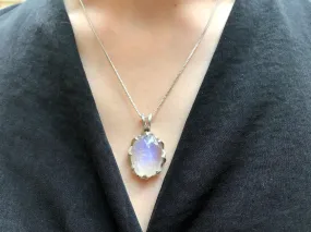 Large Moonstone Pendant - June Birthstone Necklace - Moonstone Oval Pendant