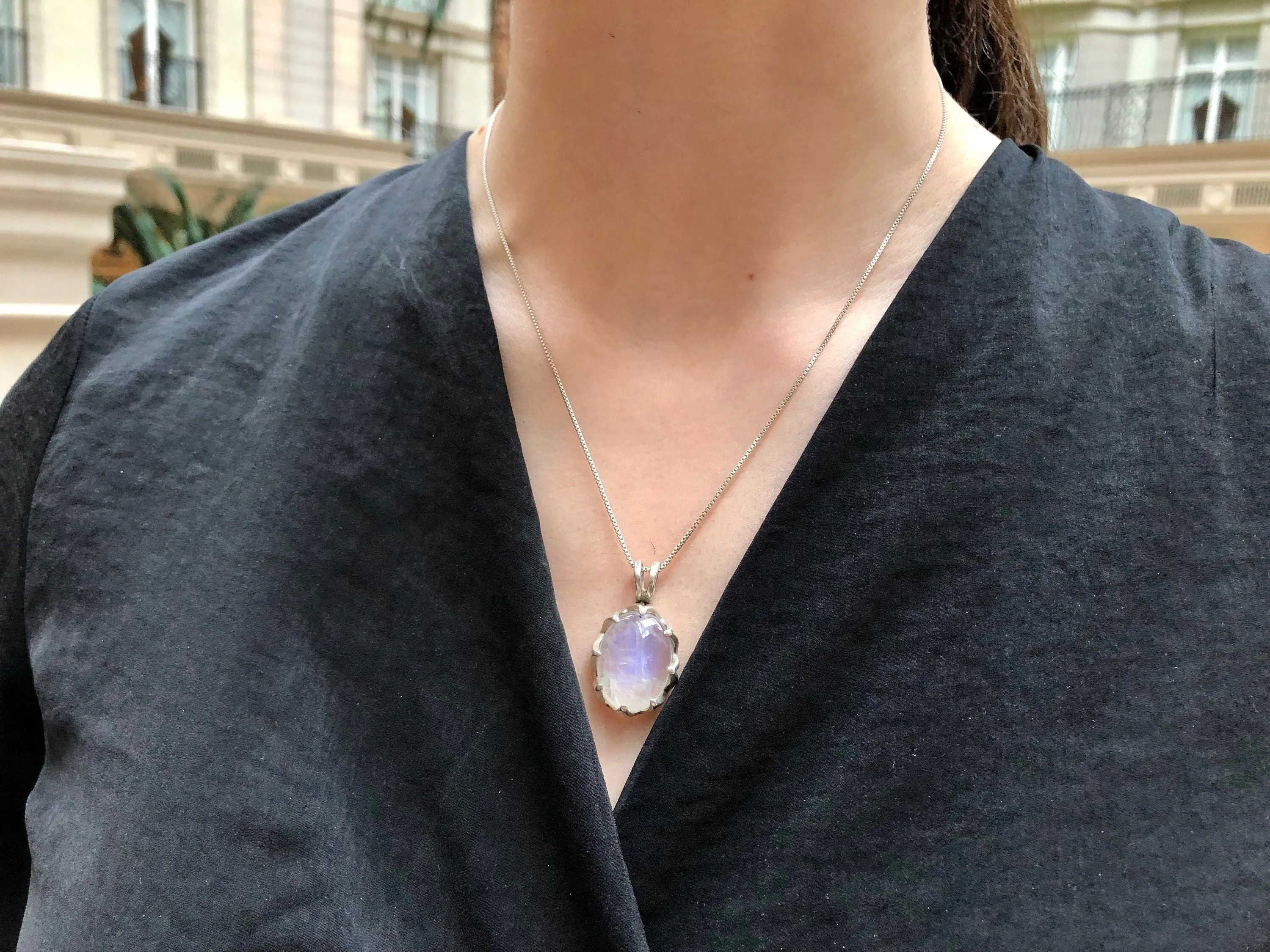Large Moonstone Pendant - June Birthstone Necklace - Moonstone Oval Pendant