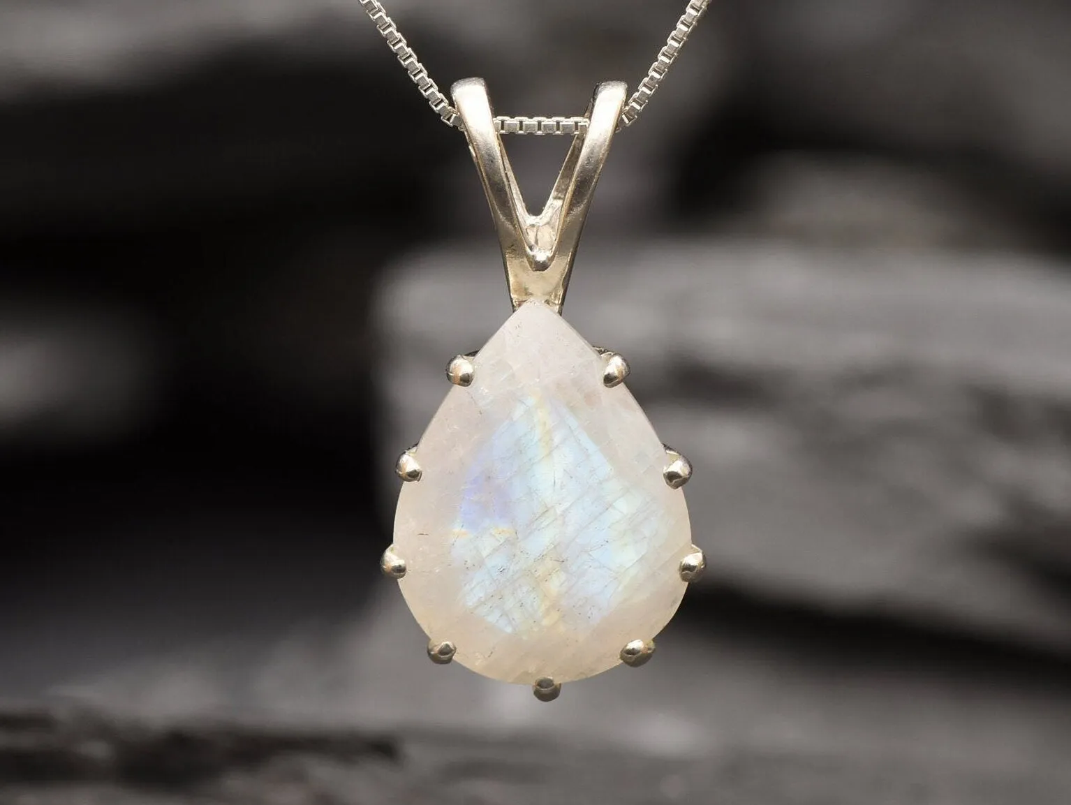 Large Moonstone Pendant - Real Moonstone Necklace - Vintage Teardrop Necklace