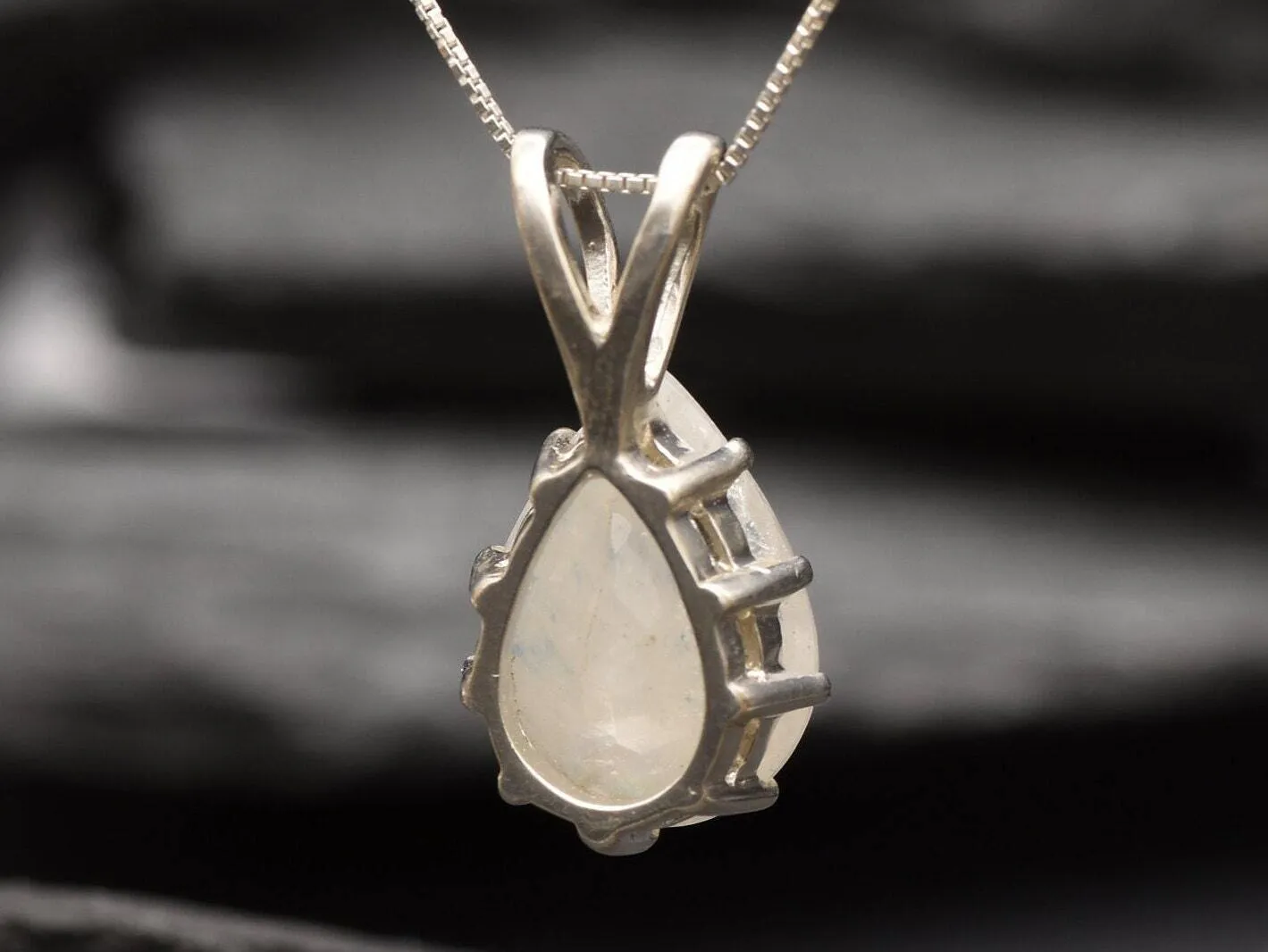 Large Moonstone Pendant - Real Moonstone Necklace - Vintage Teardrop Necklace