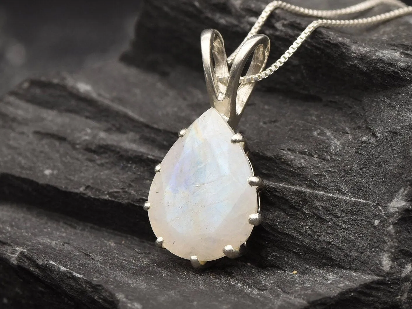 Large Moonstone Pendant - Real Moonstone Necklace - Vintage Teardrop Necklace