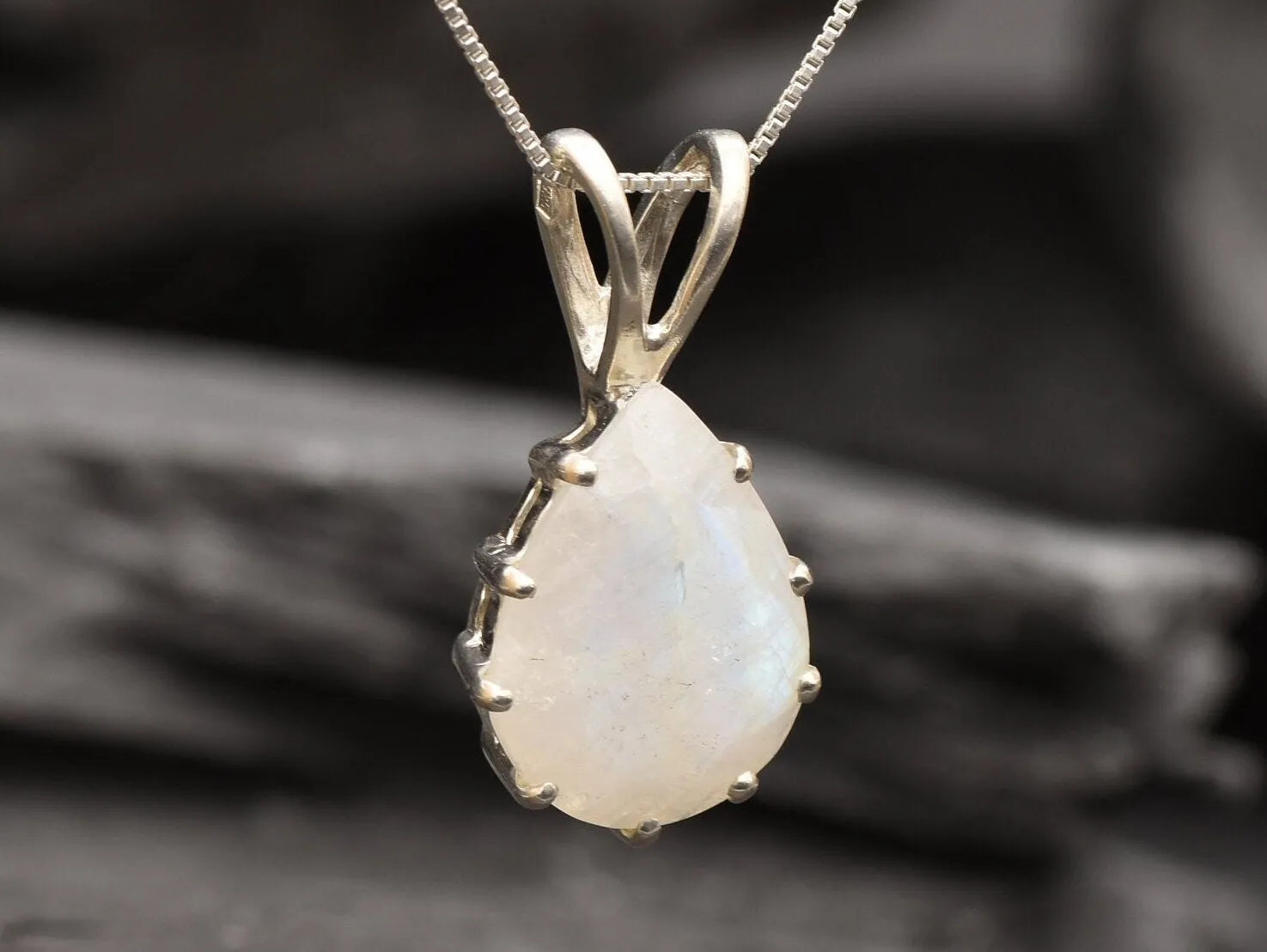 Large Moonstone Pendant - Real Moonstone Necklace - Vintage Teardrop Necklace